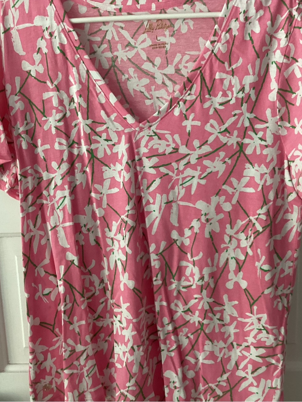 Lilly Pulitzer Pink Floral V-Neck Tunic with White Blossoms